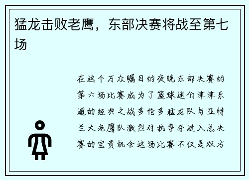猛龙击败老鹰，东部决赛将战至第七场