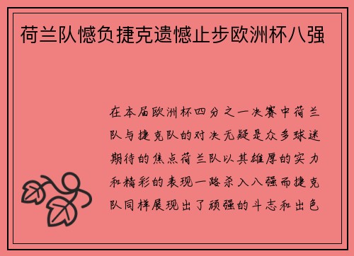 荷兰队憾负捷克遗憾止步欧洲杯八强